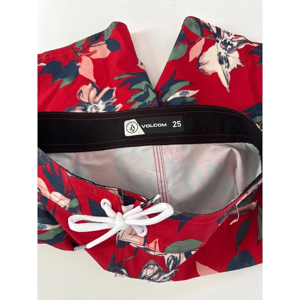 Volcom Kids Red Floral Tropical Board Shorts Swim Trunks Size 25 C0802304